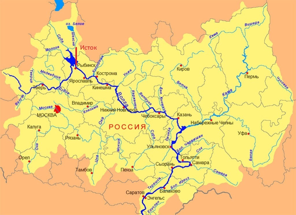 исток реки Волги на карте
